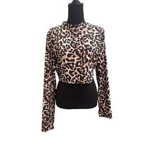 SHEIN Women’s Mock Neck Crop Long Sleeve Cheetah Print Size XL
